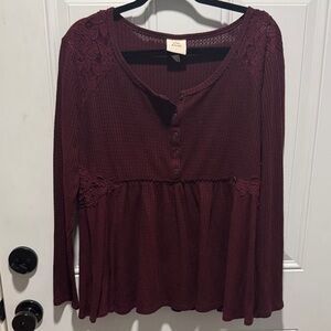 Knox Rose Maroon Lace Accent Sweater Blouse